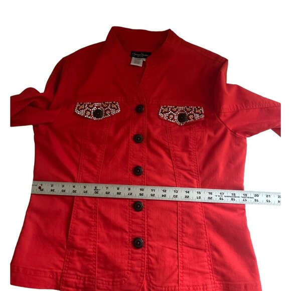 Prosper & Devine Women's Red Studded 3/4 Sleeves Button-Up Jacket Size L - Picture 7 of 9